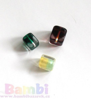 Vinuté perle - kvádr dvoubarevný - žlutá-zelená 13×10mm