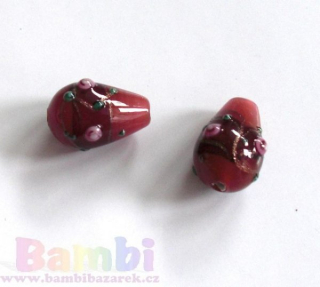 Vinuté perle - kapka malá zdobená růžičkami 16×12mm 