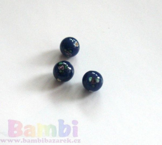 Vinuté perle - kulička s růžičkami - modrá Ø10mm