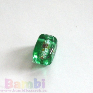 Vinuté perle - kvádr s růžičkami a stříbrem uvnitř  - zelená 14×10×10mm 