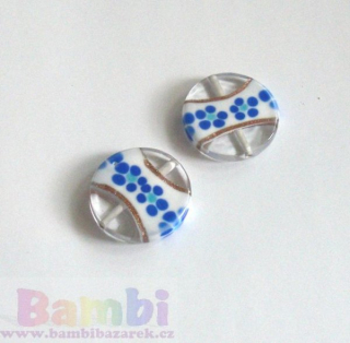Vinuté perle - kolečko (placička) bílá-modrá-průhledná Ø23mm 