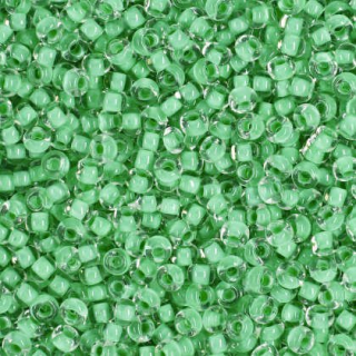 Rokajl PRECIOSA průhledná se zeleným průtahem > (9/0) Ø2,6mm (sáček 20g)