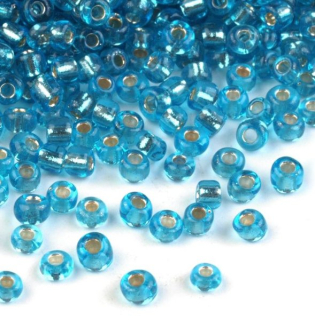 Korálky/rokajl s průtahem - modrá > (8/0) Ø2,9mm (sáček 30g)