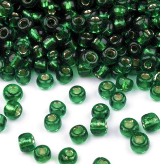 Korálky/rokajl s průtahem - zelená > (8/0) Ø2,9mm (sáček 30g)