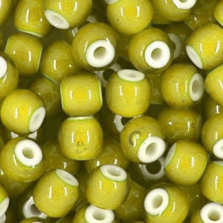 Rokajl PRECIOSA žlutá s bílým průtahem KORNELIÁN> (7/0) Ø3,5mm (sáček 20g)