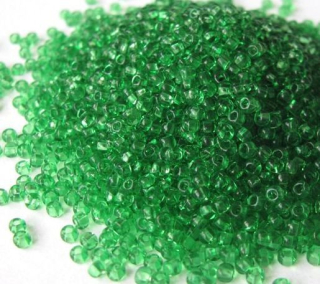 Korálky/rokajl - zelená průhledná > (10/0) Ø2,3mm (sáček 30g)